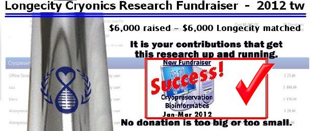 Longecity cryonics research fundraiser success january february march 2012 $6000 matching 2 Longecity cryonics research fundraiser success january february march 2012 $6000 matching 2