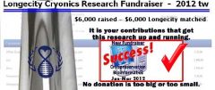 Longecity cryonics research fundraiser success january february march 2012 $6000 matching 2